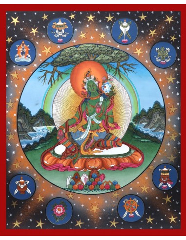 green tara represents the virtuous, enlightenment, long life, life protection, happiness, cotton canvas thangka