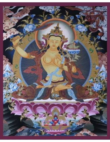 Manjushri Empowerment, Manjushri Sadhana, Manjushri Practice Manjushri god of wisdom, right hand holding PRAJNA KHADGA-the sword