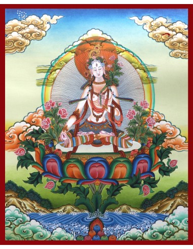 White tara long-life, healing, compassion, health, Thangka, cotton canvas, Mantra, Spirituality, Enlightenment