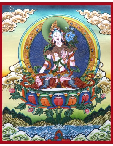 White tara long-life, healing, compassion, health, Thangka, cotton canvas, Mantra, Spirituality, Enlightenment