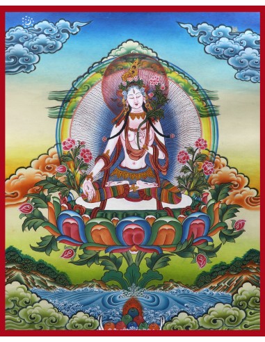 White tara long-life, healing, compassion, health, Thangka, cotton canvas, Mantra, Spirituality, Enlightenment