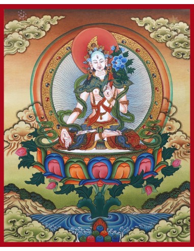 White tara long-life, healing, compassion, health, Thangka, cotton canvas, Mantra, Spirituality, Enlightenment