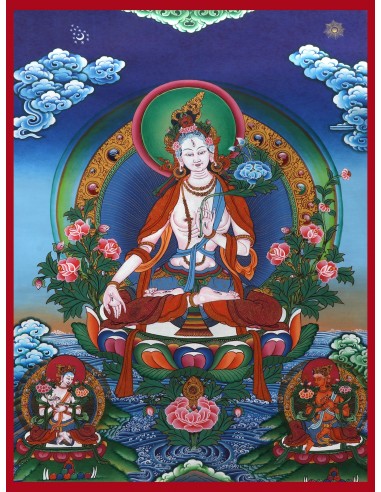 White tara long-life, healing, compassion, health, Thangka, cotton canvas, 24 karats pure gold, mineral and vegetable pigments