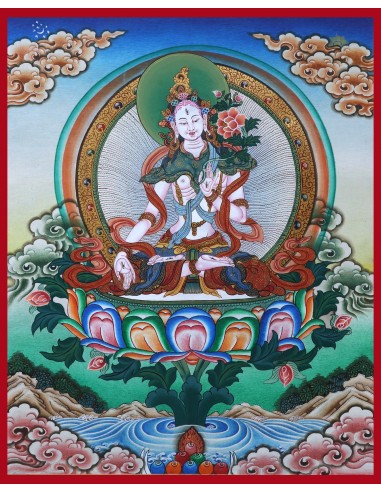 White tara long-life, healing, compassion, health, Thangka, cotton canvas, Mantra, Spirituality, Enlightenment