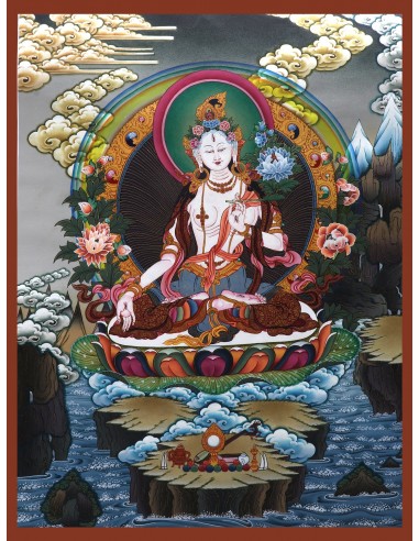 White tara long-life, healing, compassion, health, Thangka, cotton canvas, Mantra, Spirituality, Enlightenment