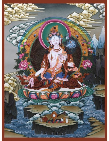 White tara long-life, healing, compassion, health, Thangka, cotton canvas, Mantra, Spirituality, Enlightenment