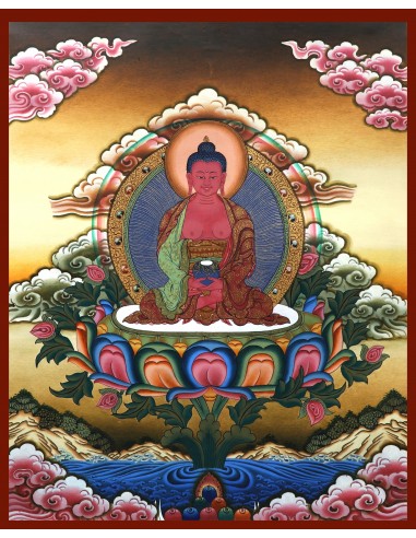 Buddha of Unmeasured Life, Buddha of the Western Paradise, handmade thangka art painting