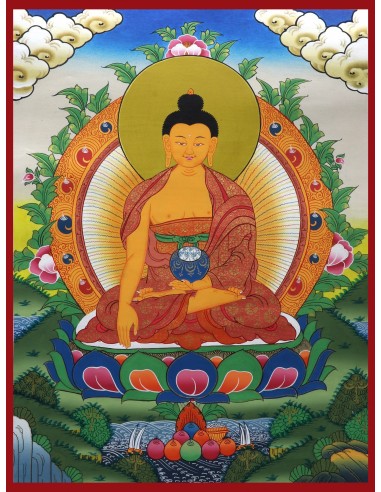 Gautam Buddha, Buddha, Siddhartha Gautam, Lord Buddha Thangka, cotton canvas, 24 karat gold, Enlightenment