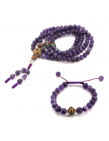 The relaxing energy prayer beads amethyst Japa mala set, balance mind and emotions, reducing fear, anger, sadness, and anxiety