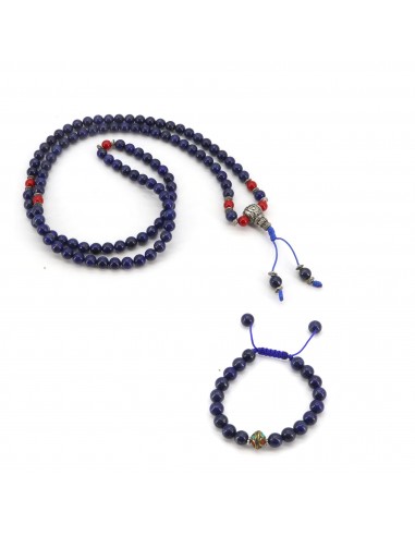 Lapis Lazuli Japa mala and bracelet set, throat chakra, and healing properties strengthen the immune system, 108 prayer beads