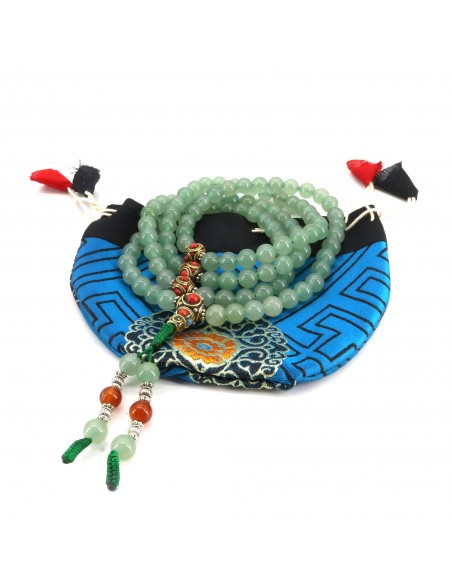 Tiger deals Ebony Wood with Chalcedony and Aventurine Mala - Heart Chakra Activator