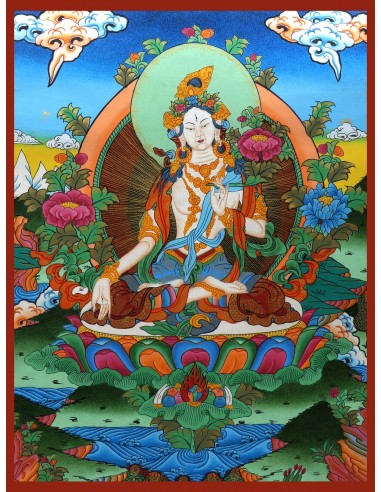 White tara long-life, healing, compassion, health, Thangka, cotton canvas, 24 karat pure gold, mineral and vegetable pigments