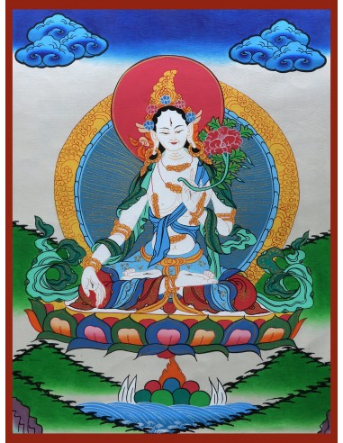 White tara long-life, healing, compassion, health, Thangka, cotton canvas, Mantra, Spirituality, Enlightenment