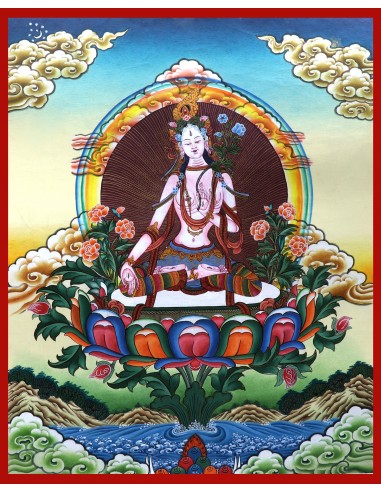 White tara long-life, healing, compassionate mind, healing, longevity , health, Thangka, cotton canvas, 24 karat pure gold art